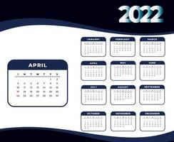 calendario 2022 mes de abril feliz año nuevo diseño abstracto ilustración vectorial blanco y azul oscuro vector