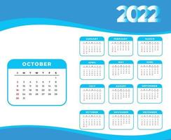 Calendar 2022 October Month Happy New Year Abstract Design Vector Illustration White And Blue