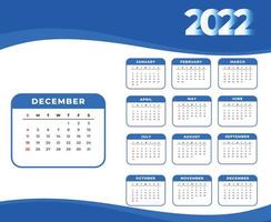 calendario 2022 diciembre mes feliz año nuevo diseño abstracto ilustración vectorial blanco y azul vector