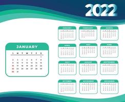 Calendar 2022 January Month Happy New Year Abstract Design Vector Illustration White And Cyan