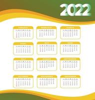 calendario 2022 meses feliz año nuevo diseño abstracto ilustración vectorial blanco y amarillo vector