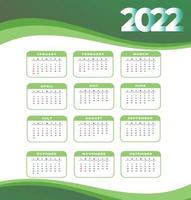 calendario 2022 meses feliz año nuevo diseño abstracto ilustración vectorial blanco y verde vector