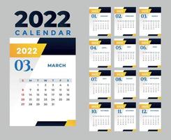 calendario 2022 marzo feliz año nuevo mes diseño abstracto ilustración vectorial colores con fondo gris vector