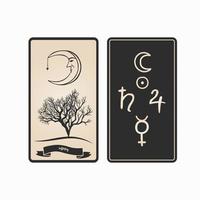 Moon tarot card front and back. vector