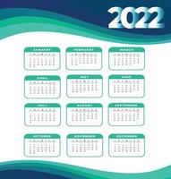 calendario 2022 meses feliz año nuevo diseño abstracto ilustración vectorial blanco y cian vector