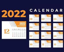 calendario 2022 mes de diciembre feliz año nuevo diseño abstracto ilustración vectorial colores con fondo azul vector