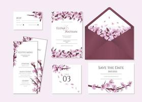 Cherry blossom wedding stationary vector template.