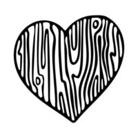 Heart shape with wood texture. Vector illustration hand-drawn engraving style for Valentine's Day