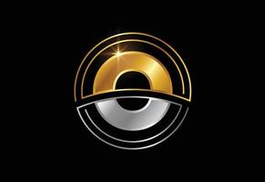 Initial letter O with circle frame. Golden and silver color alphabet symbol for corporate business identity vector