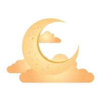 crescent moon with clouds golden on white background vector