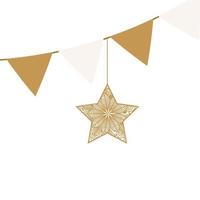 golden star with garland hanging, magical shiny on white basckground vector