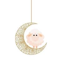 eid celebration ornament on white background, moon with sheep hanging vector