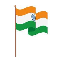 bandera india, la bandera nacional de la india en un poste, sobre fondo blanco vector