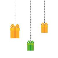 cajas de regalo colgando de colores verde y amarillo sobre fondo blanco vector