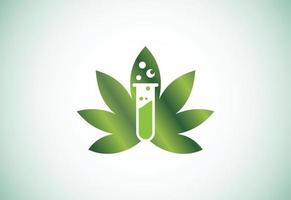 Chemical test tube with marijuana or cannabis leaf icon vector