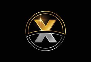 Initial letter X with circle frame. Golden and silver color alphabet symbol for corporate business identity vector