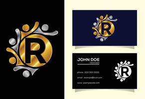 Initial R monogram alphabet with connecting people. Team, cooperation logo sign symbol. vector