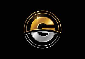 Initial letter G with circle frame. Golden and silver color alphabet symbol for corporate business identity vector
