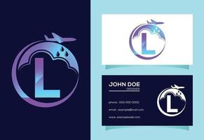 Initial L monogram alphabet with an airplane and cloud. Artificial rainmaking. Cloud seeding logo vector