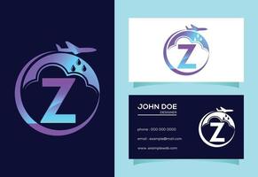 Initial Z monogram alphabet with an airplane and cloud. Artificial rainmaking. Cloud seeding logo vector