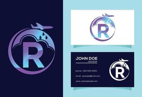 Initial R monogram alphabet with an airplane and cloud. Artificial rainmaking. Cloud seeding logo vector