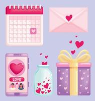 five happy valentines day icons vector