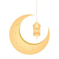 crescent moon golden hanging on white background vector