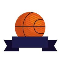 basketball, emblem, design with basketball ball, with ribbon decoration vector