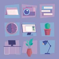 nine workplace furniture icons vector