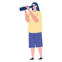 girl searching with telescope vector