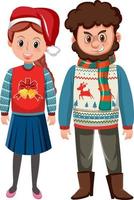 Couple man and woman wearing Christmas outfits vector