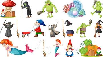 Set of fantasy fairy tale characters and elements vector