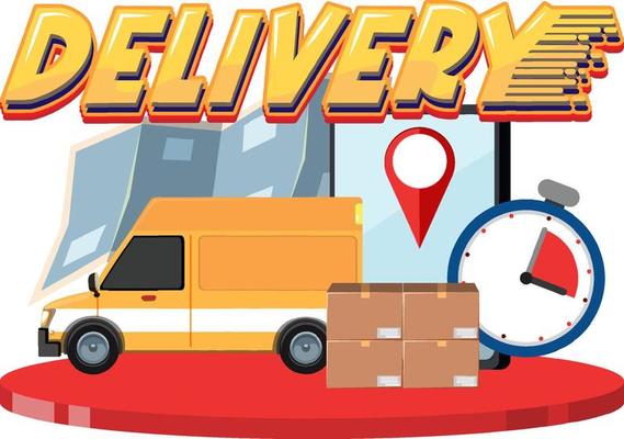 Delivery word logo with yellow panel van