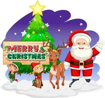 Christmas day with Santa Claus with elves and a reindeer vector