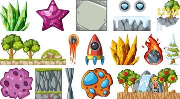 Isolated fantasy space game objects and elements set vector