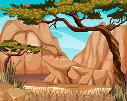 Empty savanna forest landscape with rock mountains vector