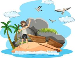 A man on deserted island isolated vector