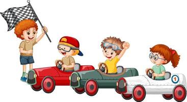 Soapbox derby with children racing car vector