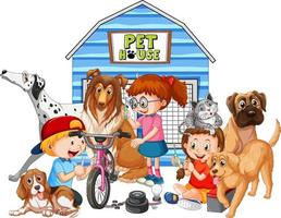 Happy children with their dogs vector