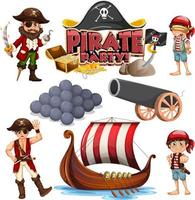 Set of pirate cartoon characters and objects vector