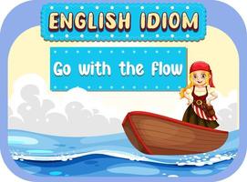 English idiom with picture description for go with the flow vector