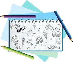 Hand drawn doodle icons on notebook page vector