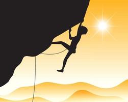 Flat silhouette rock climbing in nature background vector