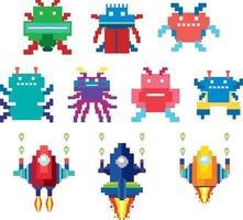 Set of pixel game monster characters isolated vector