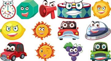 Set of different toy objects with smiley faces vector