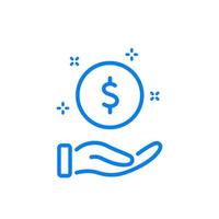 Charity, Donate, Give and Help concept. Pay, Save and Invest Money Line Icon. Hand with a Coin Line Icon. Give Alms Icon. Symbol Dollar. Vector illustration.