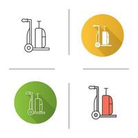 Luggage cart icon. Hand truck with baggage. Dolly cart. Flat design, linear and color styles. Isolated vector illustrations