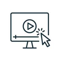 Video Tutorials Line Icon. Video Player with Mouse Pointer Linear Icon. E-learning and Online Education concept. Distant Education and Online Webinar pictogram. Vector illustration