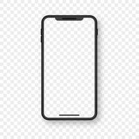 Smartphone Mockup with Transparent Screen. Black Mobile phone on Transparent Background with Blank Display. Mock up Realistic Smartphone. Front View. Vector illustration.