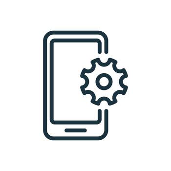 Update Smartphone Line Icon. Updating Operating System or Repair of Mobile Phone Linear Pictogram. Setting Up Smartphone Concept. Gear and Mobile Outline Icon. Vector Illustration